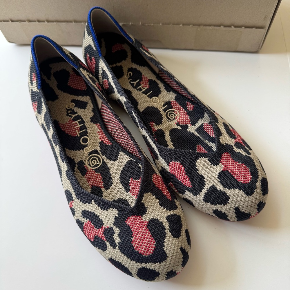 Rothy's Red Cat Leopard Print Round Toe Ballet Flats NIB
